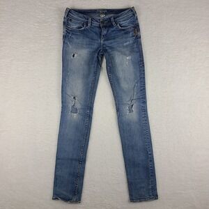 Silver Jeans Womens 27x33 Blue Audrey Skinny‎ Distress Light Wash Denim *